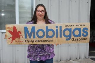 Large Vintage Mobil Mobilgas Pegasus Gasoline Gas Station 44 " Metal Sign