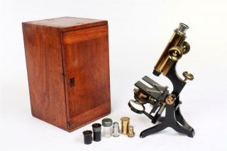 Vintage C1900 " Baker " Brass Microscope With Case  1293