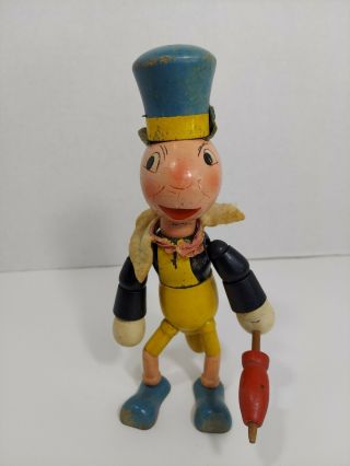 Vintage Jiminy Cricket Jointed Wooden Toy Ideal Novelty Co.  Disney 1938