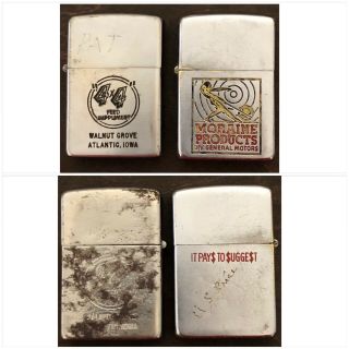 Vtg Zippo Pat.  2517191 & 2032695 Double Sided Advertising Moraine Products Gm