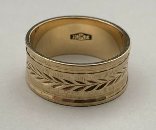 Vintage Solid.  417 10k Yellow Gold Detailed Estate Band Ring 3.  93g Size 5.  75