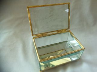 Vintage Glass And Brass Trinket Box Mirrored Bottom
