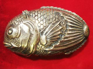 Vintage Victorian Japanese ? Brass Fish Match Holder Vesta Case