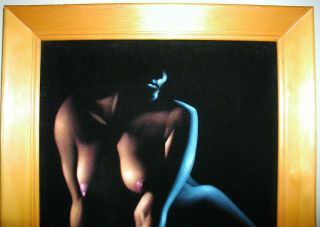 Vintage Black Velvet Female Nude Painting Mid Century Modern Signed 2