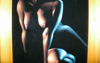 Vintage Black Velvet Female Nude Painting Mid Century Modern Signed 3