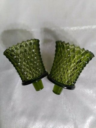 Vintage Forest Green Diamond Cut Votive Tea Candle Holders - Pegs