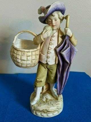 Antique Royal Dux Porcelain Figurine,  Umbrella Boy,  11 " H.