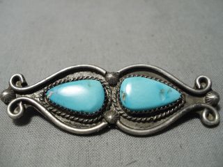 Vintage Navajo Blue Gem Turquoise Sterling Silver Native American Pin