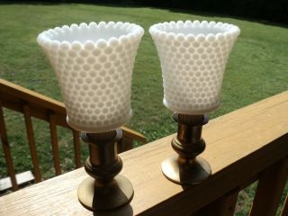 Vintage Hobnail White Milk Glass Peg Candle Sconce Votive Cup Holders - - - Set Of 2