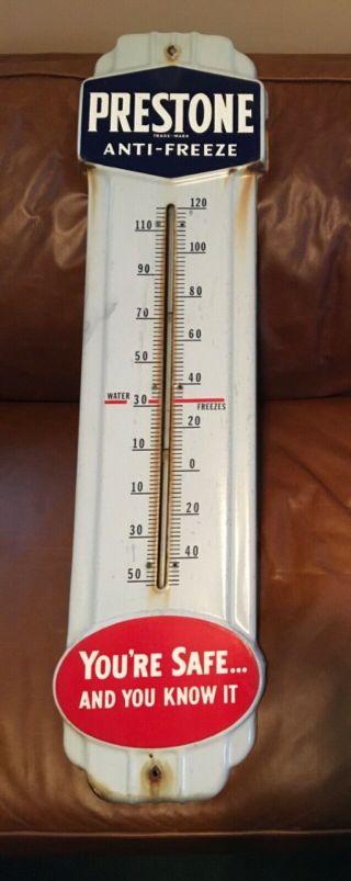 Vintage Prestone Sign Porcelain Thermometer