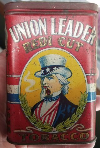 Union Leader Redi Cut Uncle Sam Tobacco Tin Tobacciana Advertising Antique Vtg K