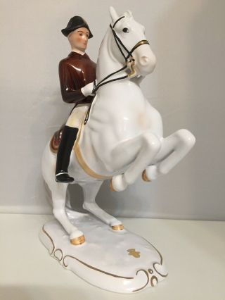 Antique Austrian Keramos Wien Lipizzaner Porcelain Figurine Of Horse Rider 10 "