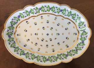 Antique Worcester Flight Barr Porcelain Platter Bowl 19th C.  Sprig Cornflower