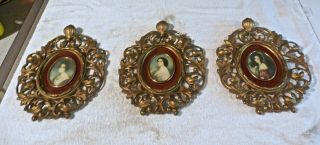 Vintage Set Of 3 Cameo Framed Picture Wall Hangings 11 " • Estate