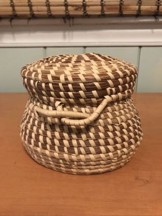 Charleston Sweetgrass Sewing Basket with Lid Handmade with Tag Marie Jefferson 3