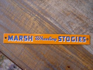 Vintage Marsh Wheeling Stogies Cigars Advertising Porcelain Strip Sign