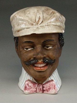 Majolica Figural Tobacco Jar With Black Afro - American.