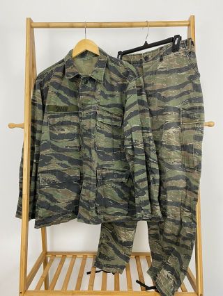 Vtg 80s Tiger Stripe Camouflage Us Military Combat Shirt & Pants Size M Reg