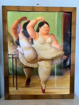 Vintage Large Print On Canvas Fernando Botero Dancers At Bar 24 X 32 Ballerina