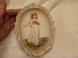 Vintage Lefton China 3 - Dimensional Hand Painted Wall Plaque Of A Girl Kw - 3504