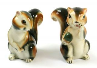 Vintage Ceramic Playful Squirrel Salt And Pepper Shakers,  3 " Tall,  Missing Cork