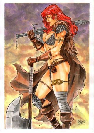 Red Sonja 2 Color Sexy Pinup Art - Comic Page By Taisa Gomes