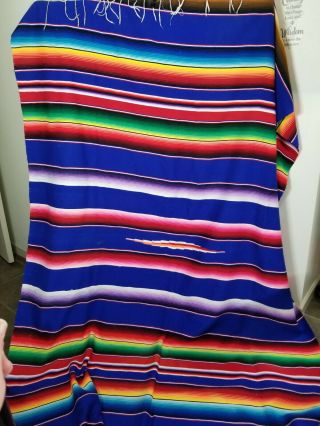 Vintage Mexican Saltillo Serape 86 " X 120 " Wool Blanket Rug Wall Hanging Vibrant