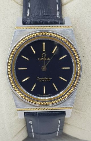 Omega Ladies Stainless Steel And Gold Constellation Quartz Cal 1351 Black Dial