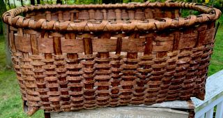 Antique Bent Wood Splint Basket Cottage Primitive Gathering Hamper Design Huge