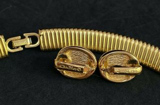 Vtg CHRISTIAN DIOR Set Choker Necklace & Clip On Earrings Gold Tone SIGNED K06 4