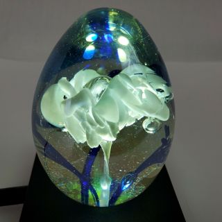 Signed Msh Flower Art Glass Egg Paperweight 1984 Mount Saint Helens,  See Descrip