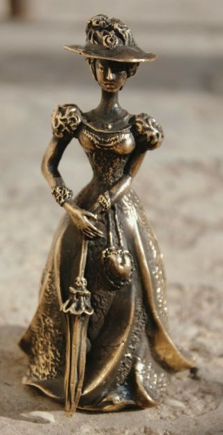 Figural Hand Bell Mary Poppins Lady With Umbrella Collectible Brass Bronze Metal