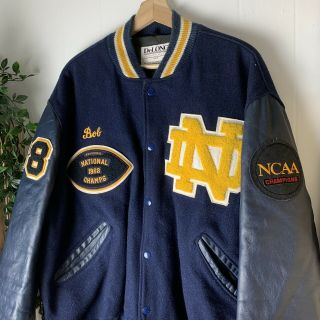 Vintage 80s 1988 University Of Notre Dame Ncaa Letterman Jacket Football Champs