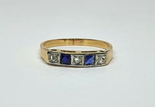 Antique 18k Gold Art Decó Ring With Diamonds And Sapphires