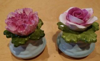 Aynsley English Fine Bone China Pink Flower Salt Pepper Shakers - Rose/carnation
