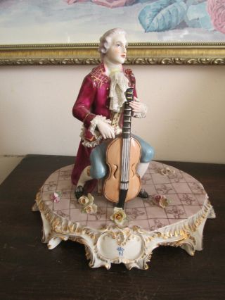 Capodimonte Italy Dresden Lace Boy With Cello Figurine