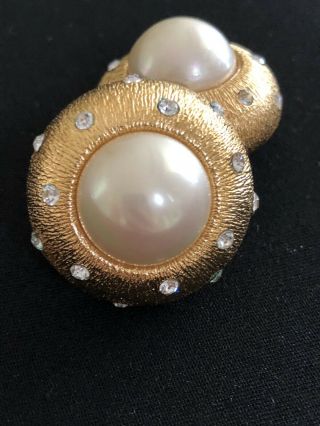 Vintage Large Chunky French Couture Christian Dior Earring Faux Pearl Rhinestone