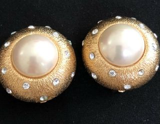 Vintage Large Chunky French Couture Christian Dior Earring Faux Pearl Rhinestone 2