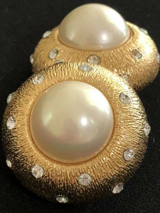 Vintage Large Chunky French Couture Christian Dior Earring Faux Pearl Rhinestone 3