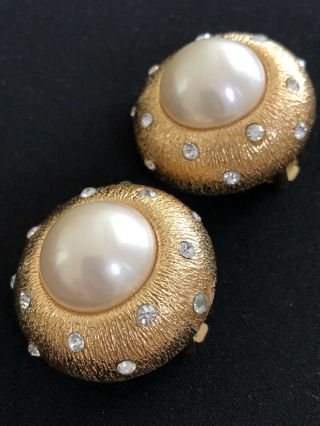 Vintage Large Chunky French Couture Christian Dior Earring Faux Pearl Rhinestone 4