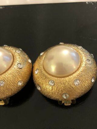 Vintage Large Chunky French Couture Christian Dior Earring Faux Pearl Rhinestone 6