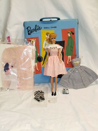 Vintage Ponytail Barbie 4 Blue Eyes,  Blond 1961 Case,  Clothes,  Accessories 850