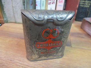 Twin Oaks Tobacco Tin Roll Top Vertical Upright Pocket Can - Vintage Antique
