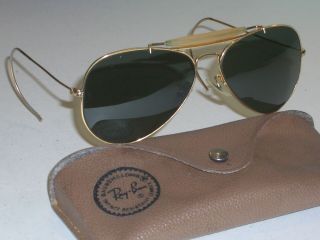 58[]14mm Vintage B&l Ray Ban Gold Plated Outdoorsman Aviator Sunglasses W/case