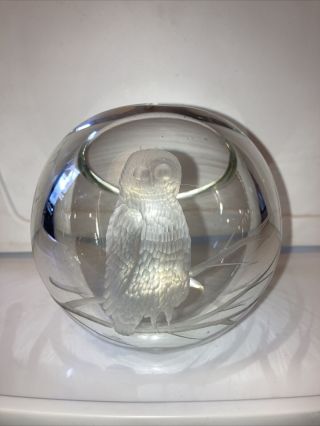 Cut Crystal Sphere Orb Round Bowl Cigar/cigarette Ashtray Holder Owl Etched