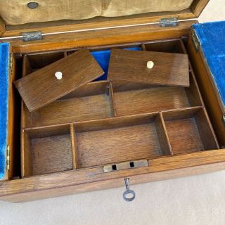 Antique Victorian Wooden Jewelry Box W/ Compartments 2