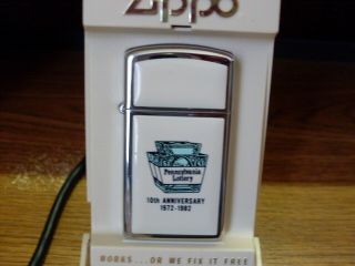 Zippo Slim Lighter (pennsylvania Lottery 10th Anniversary) Un - Fired 1981
