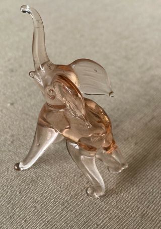 Vintage Pink Depression Glass Hand Blown Elephant Animal Figurine