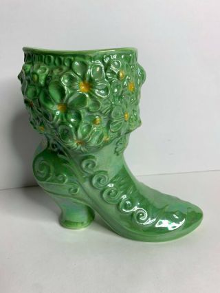 Vintage Ceramic Victorian Shoe/boot,  Green,  Planter/vase
