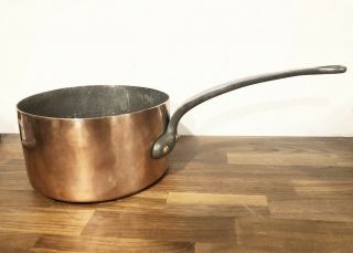 Vintage 10” Copper Pot Made In France Tin Lined Antique Pan Stock Heavy 9.  6lbs